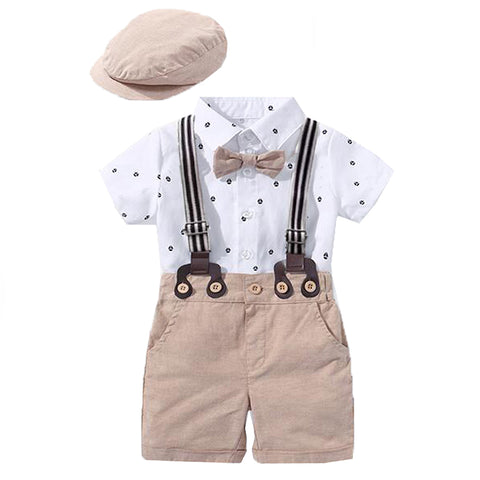 Newborn Baby Boy Short Sleeve Suit Gift Hat Rompers Belt Outfit Clothes