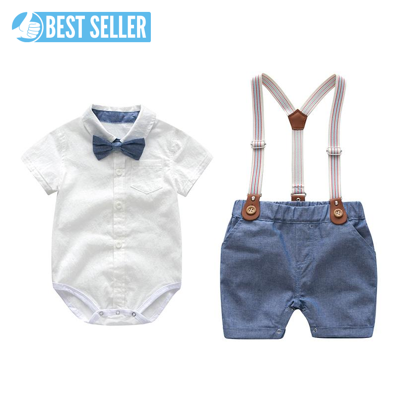 Short Sleeve With Suspender Bow 0-3 Years Romper Clothes Suit for Baby Boy